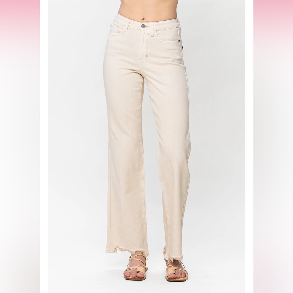 NWT Judy Blue High Rise Over Dyed Light Khaki Straight Fit Jeans Size 1 Size 25